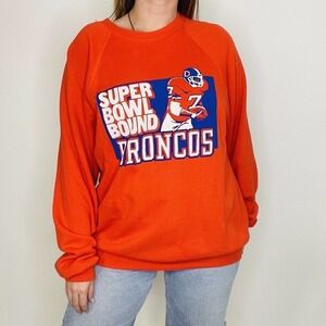 Vintage Broncos Super Bowl Bound Orange Pull Over Sweatshirt 80s 90s XL Unisex